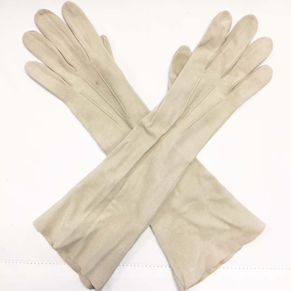 Leather Suede Long Cream Tan Gloves